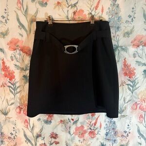 Vintage Elegant Black Skirt with Belt Detail